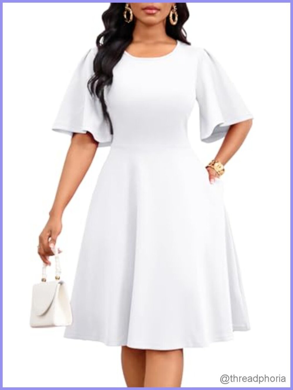 Women's Ruffle Flared Sleeve A-Line Midi Dress Wedding Guest Cocktail